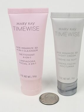 Mary Kay Timewise Age Minimize 3D~4 in 1 Cleanser 0.5 oz~Night Cream 0.3 oz~NEW